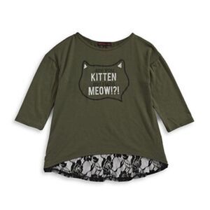 Material Girl Lace Envelope Back Graphic T-Shirt-GREEN-X-Small